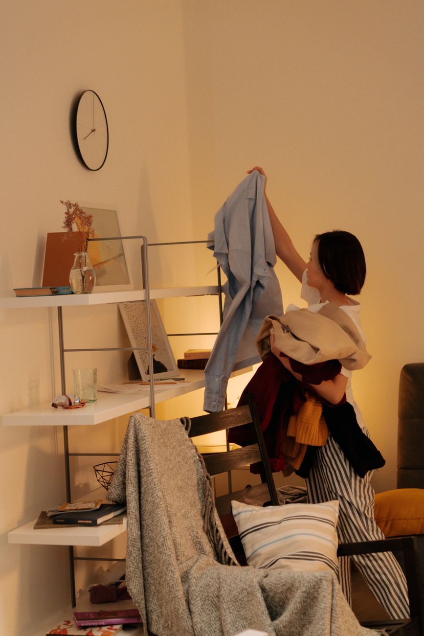 woman cleaning the house